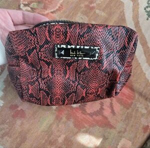 Nicole Miller Red Snake Print Cosmetic Bag